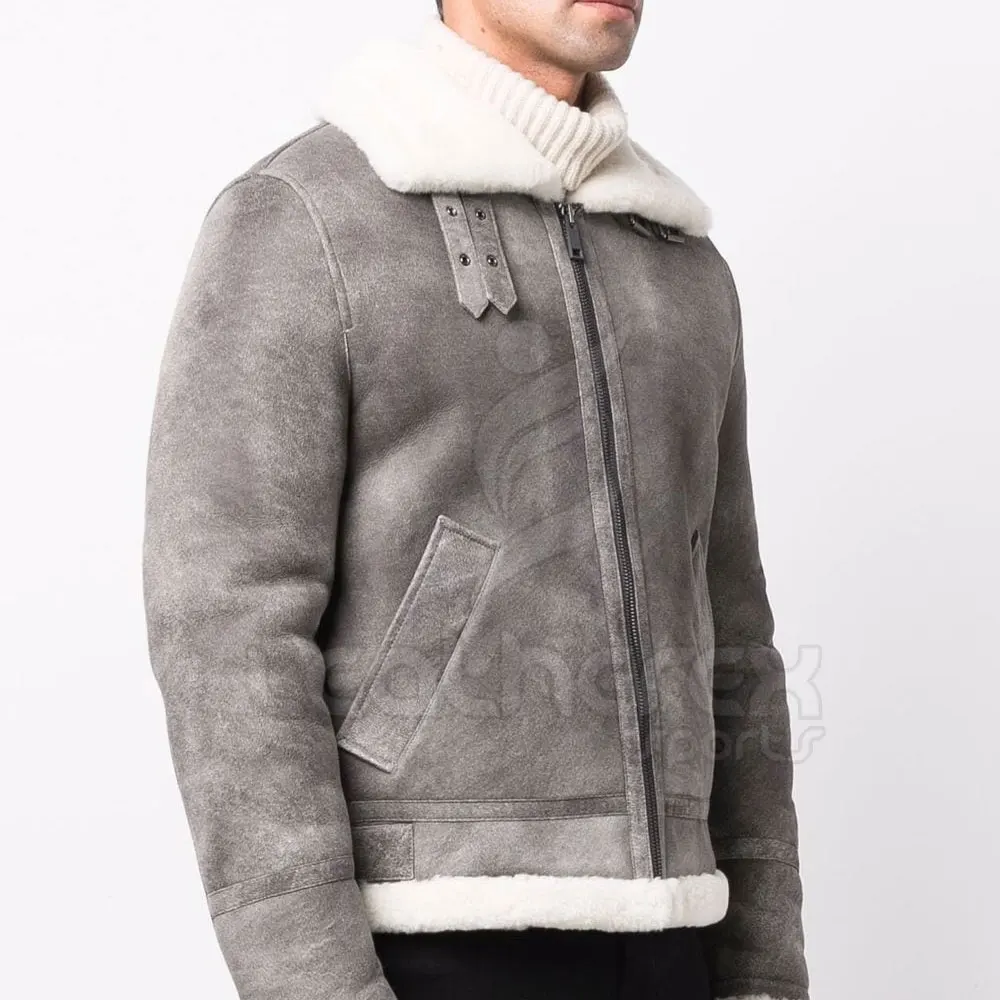 Suede shearling-collar jacket Genuine leather made men leather jackets for outdoor wear