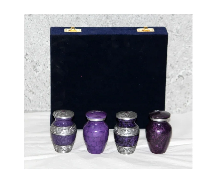 Small Colorful Metal Cremation Urns Set of 4 Keepsake for Adult or Pet Ashes Finished coffin type