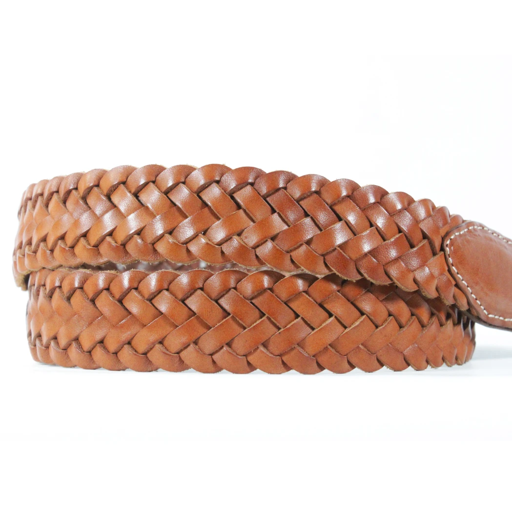 Simple Japanese Style Genuine Leather Elastic Stretch Braided Belts For Women and Men