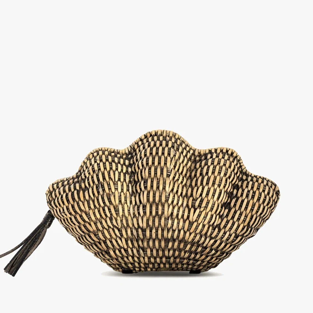 Rattan Clutch Bag shape of sea, rattan beach bag new trend 2021 handmade in Vietnam