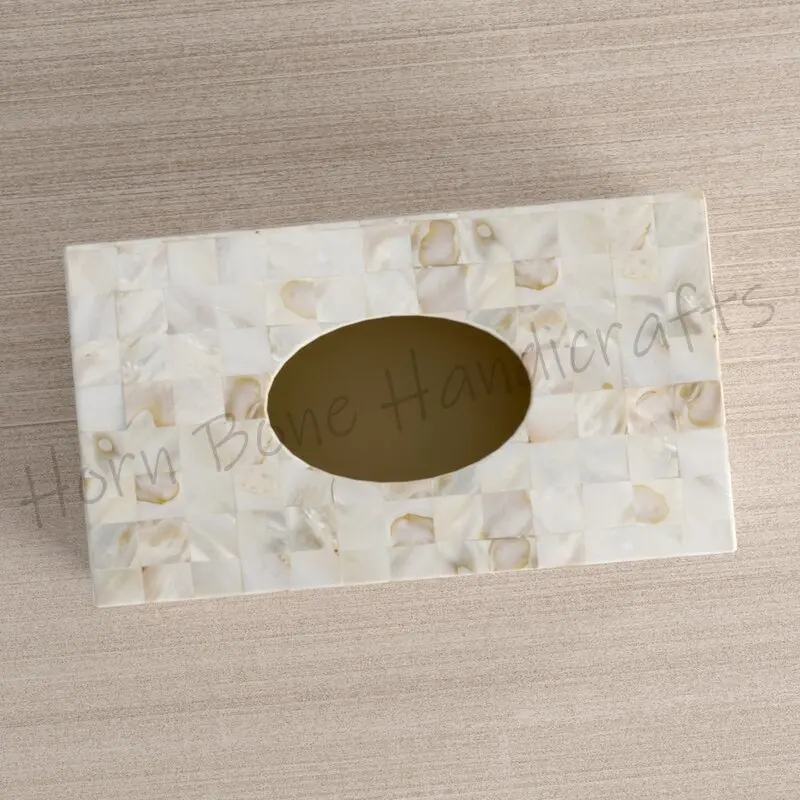 Mother of Pearl Tissue Box Handcrafted Natural Pearl Inlay Tissue Box for Home and Car Tissue Dispenser for Bathroom and Dinning