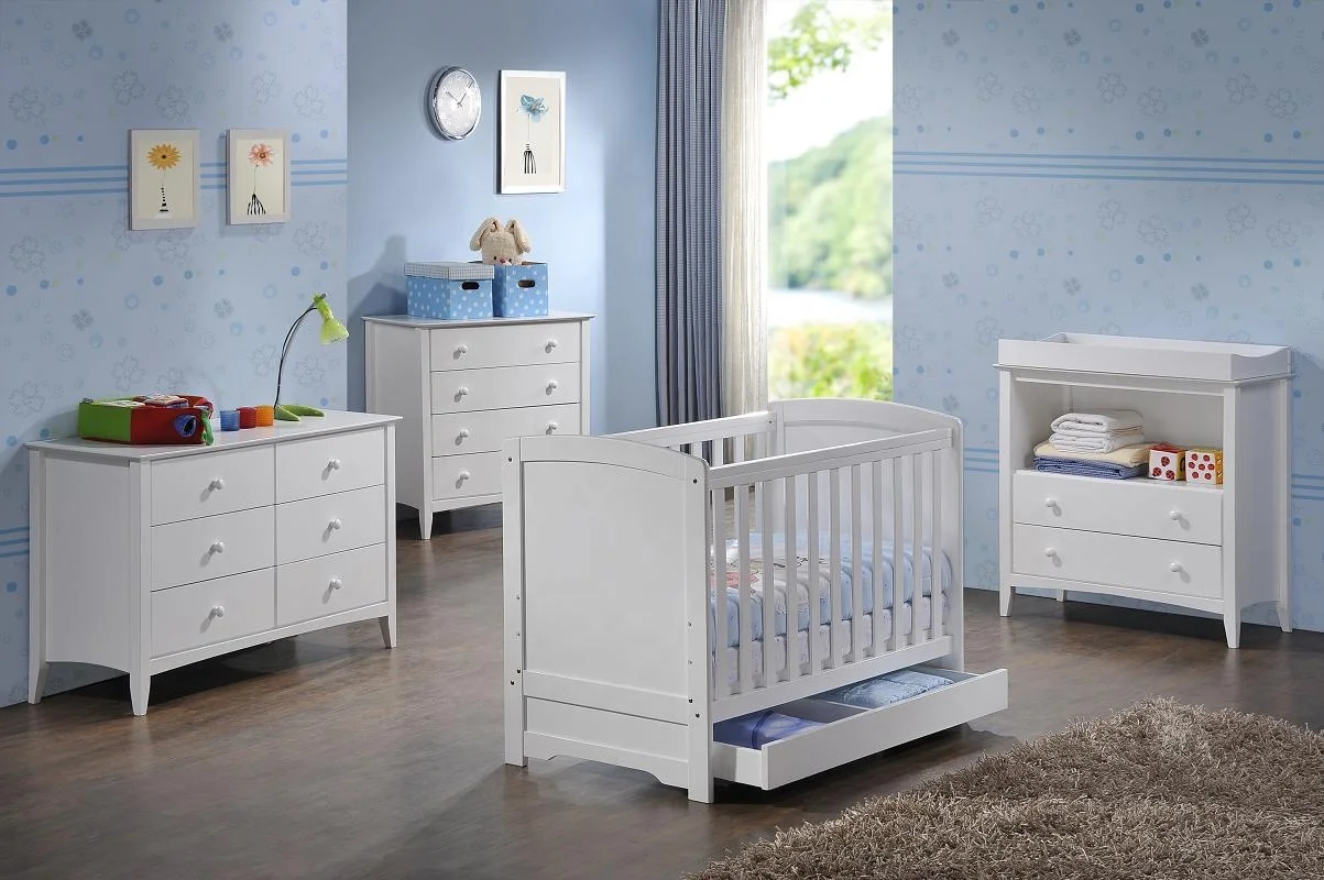 Multifunctional modern wooden simple Baby Crib Cot Baby Bed Price Adjustable Wooden Crib Set for Babies