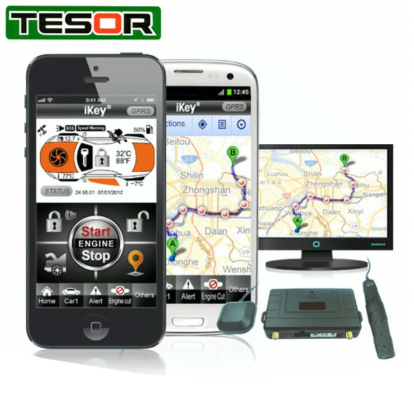 Смартфон GSM Автомобильная сигнализация GPS трекер в режиме реального времени и дистанционный стартер двигателя