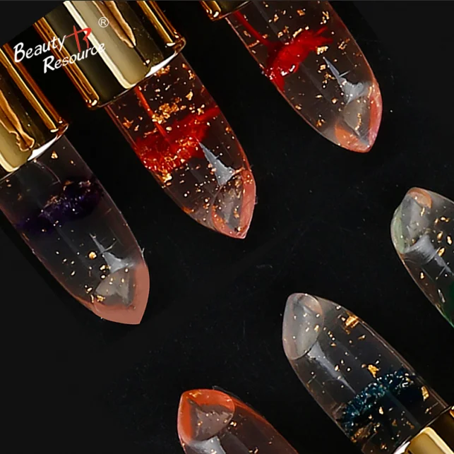 Private label professional high quality rich colors fashionable hotselling waterproof longlasting jelly lipstick with flower