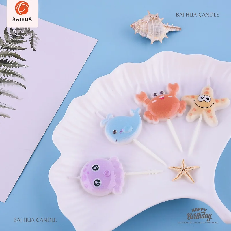 New Trend  Three-Dimensional  Exquisite Design Ocean Theme Fish Starfish Crab Shape Birthday Cake Candles For Parties