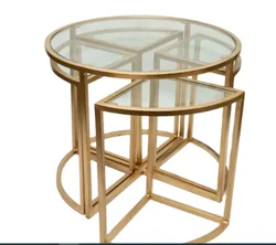 Stylish Lugo Nesting Table (Set of 2) with Tempered Glass & Rose Golden Base With its Geometric Silhouette Space Saving Design