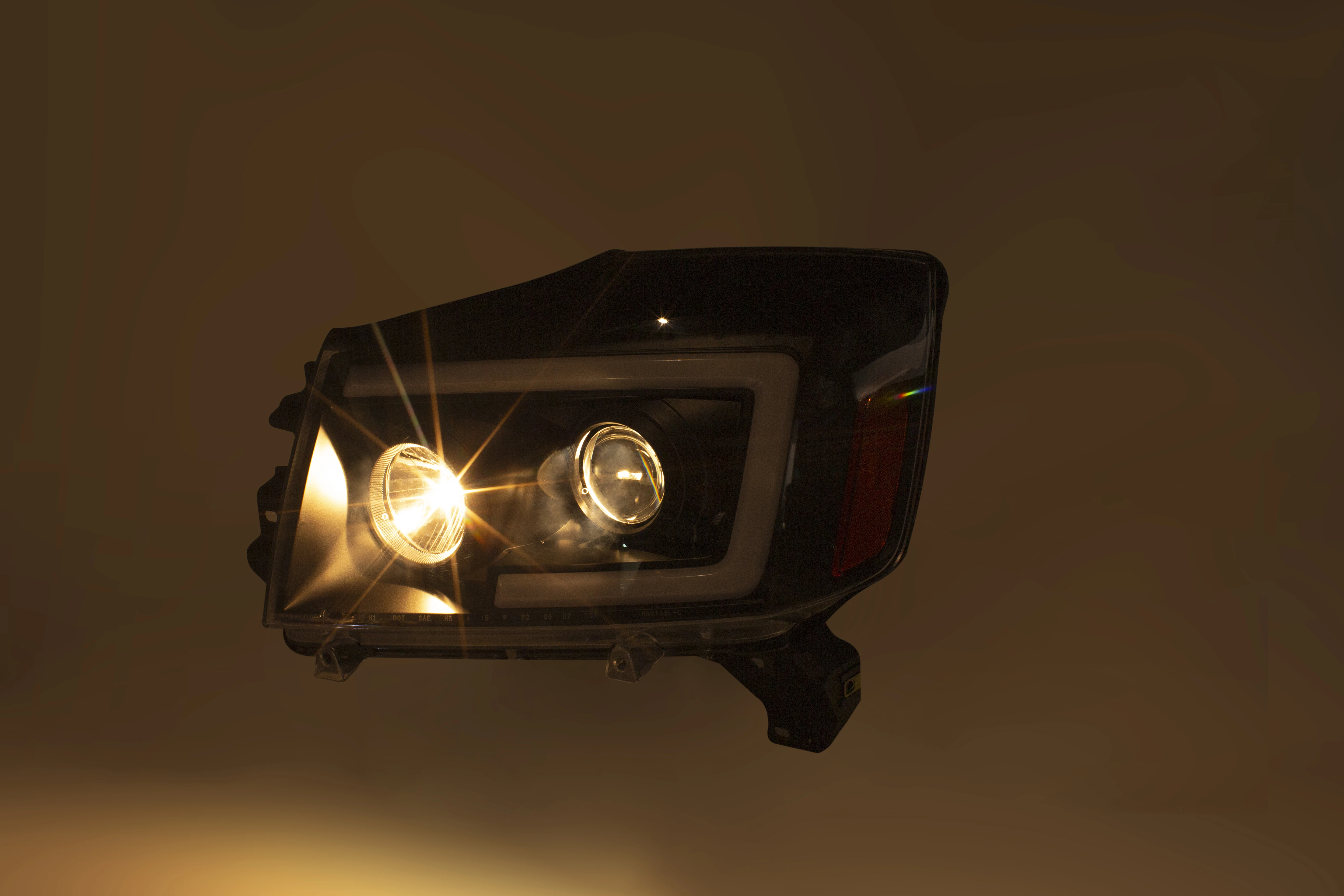 04-15 for Nissan Titan/ 04-07 Armada LED C-Bar Projector Headlights w/ Switchback Sequential Turn Signals (Black /clear)