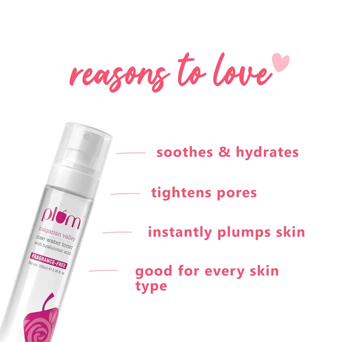 Plum Bulgarian Valley Rose Water Toner Best for daily use With Hyaluronic Acid & Rose Extracts 100% Natural Rose Fragrant-100 ml