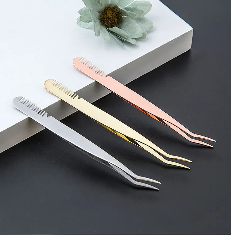 Wholesale Custom Logo Color Bulk Strip Eye Lash Applicator Private Label Stainless Steel False Eyelash Tweezers Laah Applicator