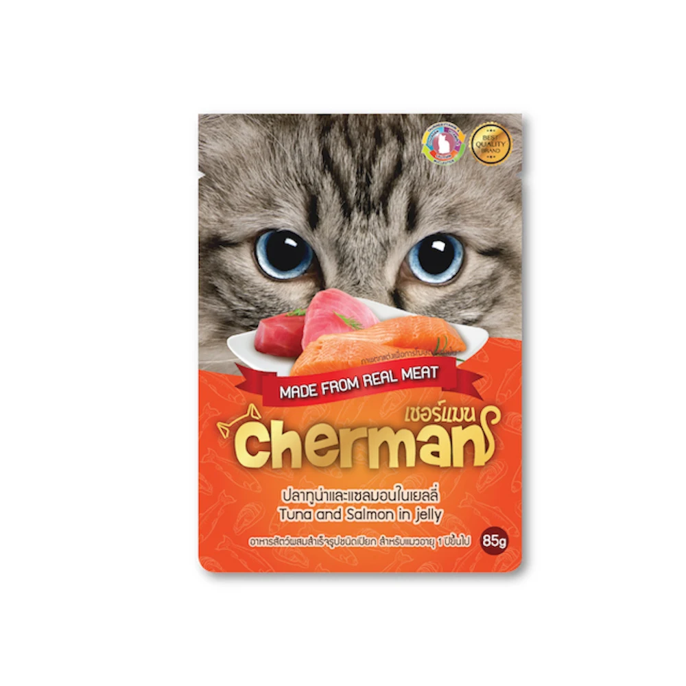 
Cherman, Wet Cat Pet Food Tuna and Salmon in Jelly Pouch 85g/Case 