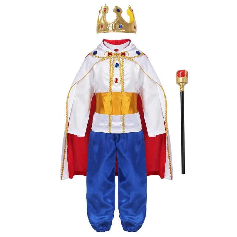 Kids Boys Medieval King Costume Outfit Long Sleeves Tops with Pants Halloween Dress Up Cosplay