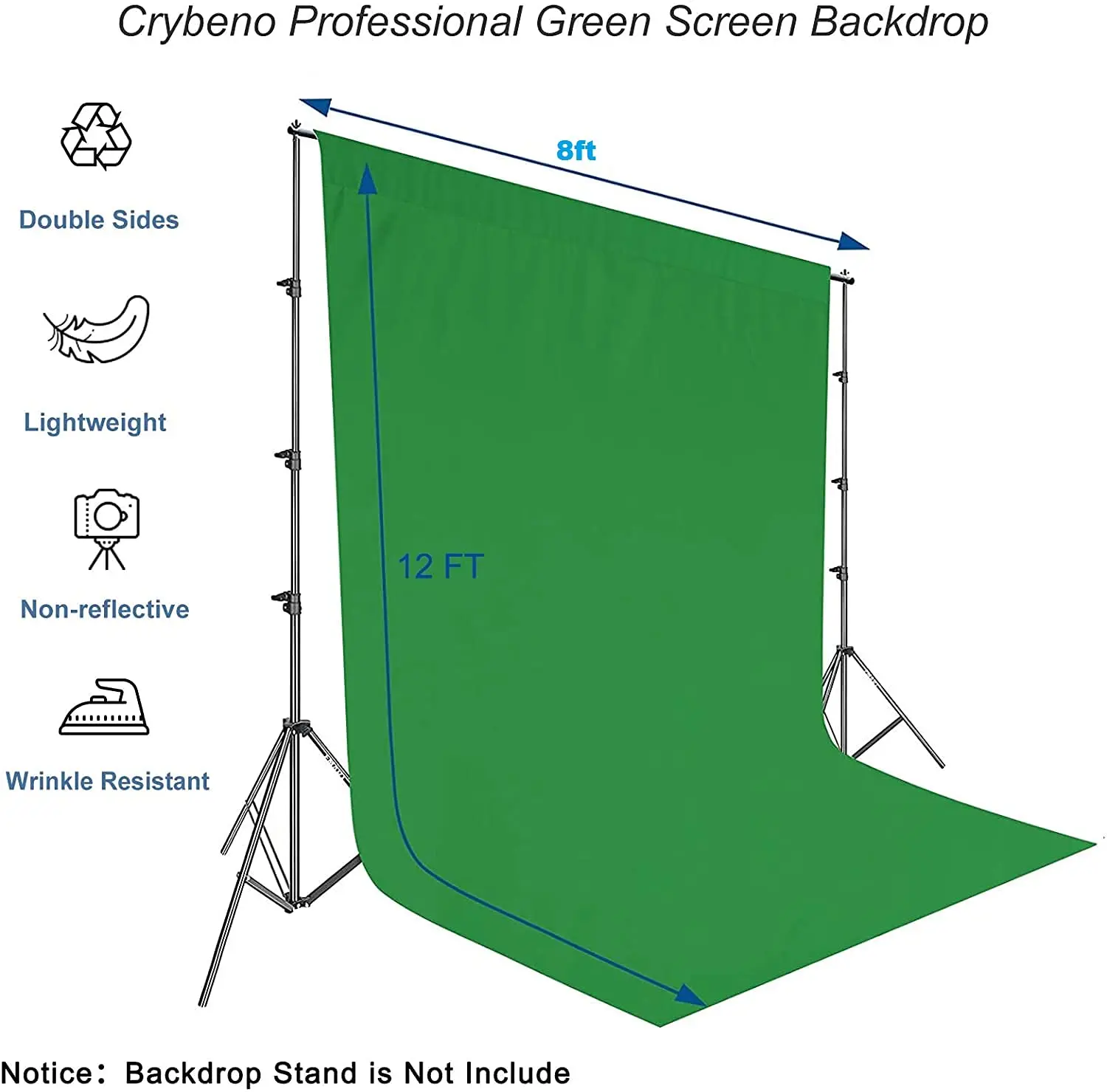 Super Quality 8 X12 feet. Long Life time Reusable Green Screen Chroma key Photo Video Photography Studio Fabric Backdrop