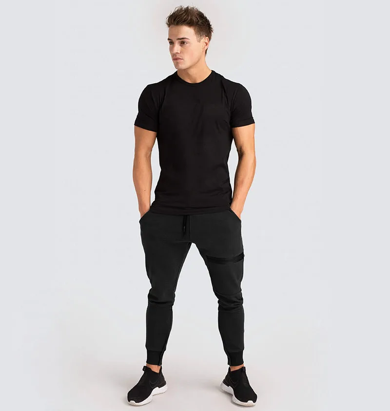 
New Fitness mens t-shirts fitted Gym 95% cotton 5% Spandex Sport Tshirt 