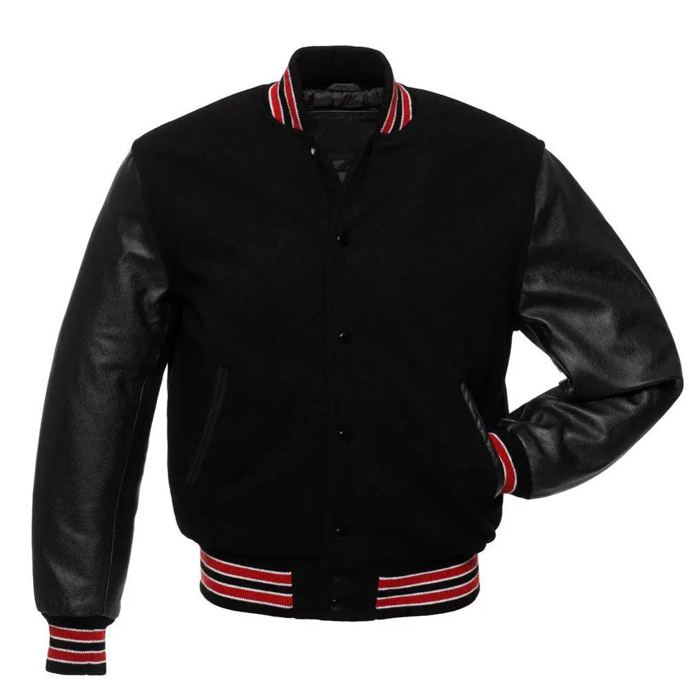 100% Wool Baseball Letterman Jacket Leather Sleeve Sports Varsity Jacket Low MOQ Custom Varsity Letterman Custom Embroidered
