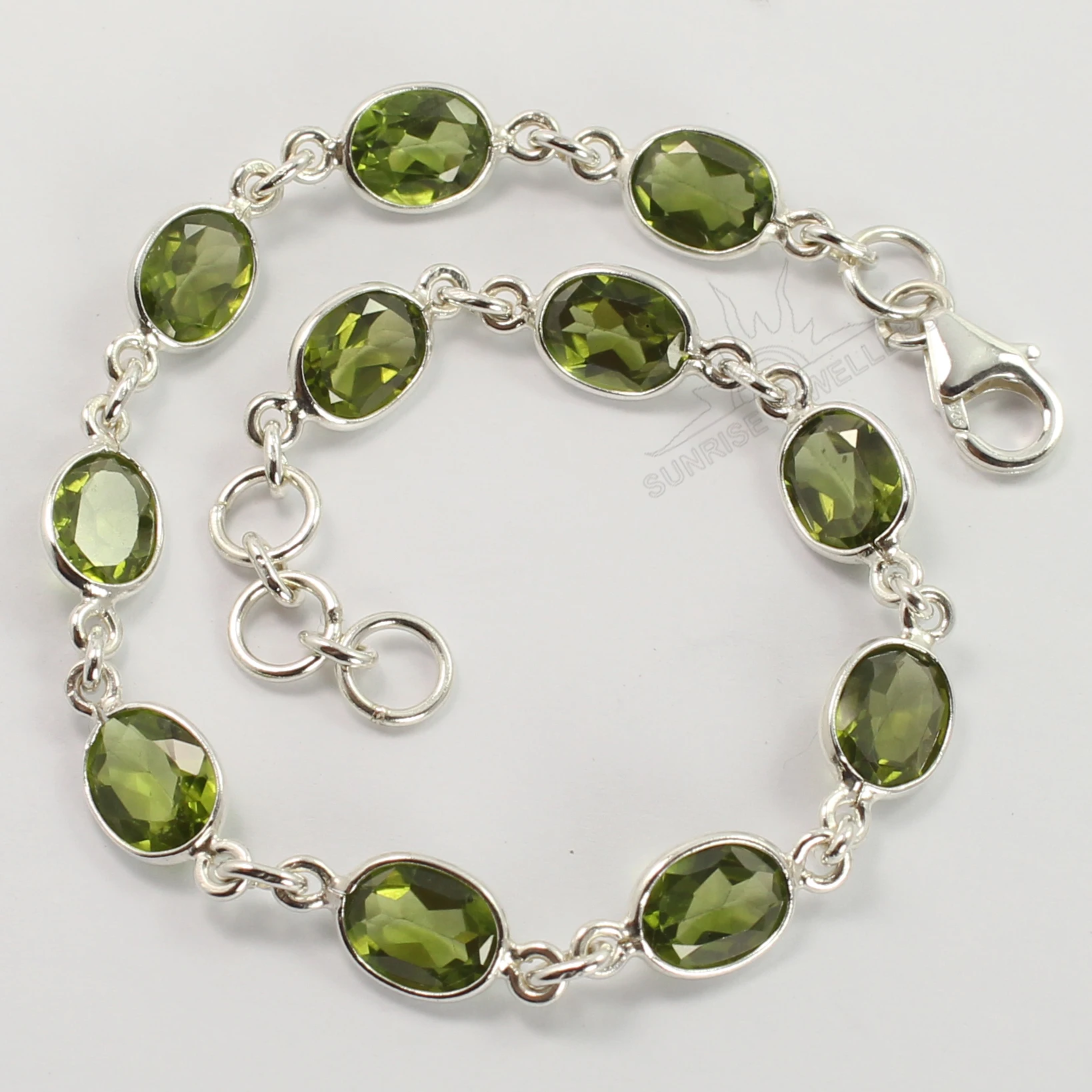 Best Seller Natural Green Peridot 6x8 MM Gemstone Oval Faceted Cut Bezel Chain Handmade Solid 925 Sterling Silver Bracelet