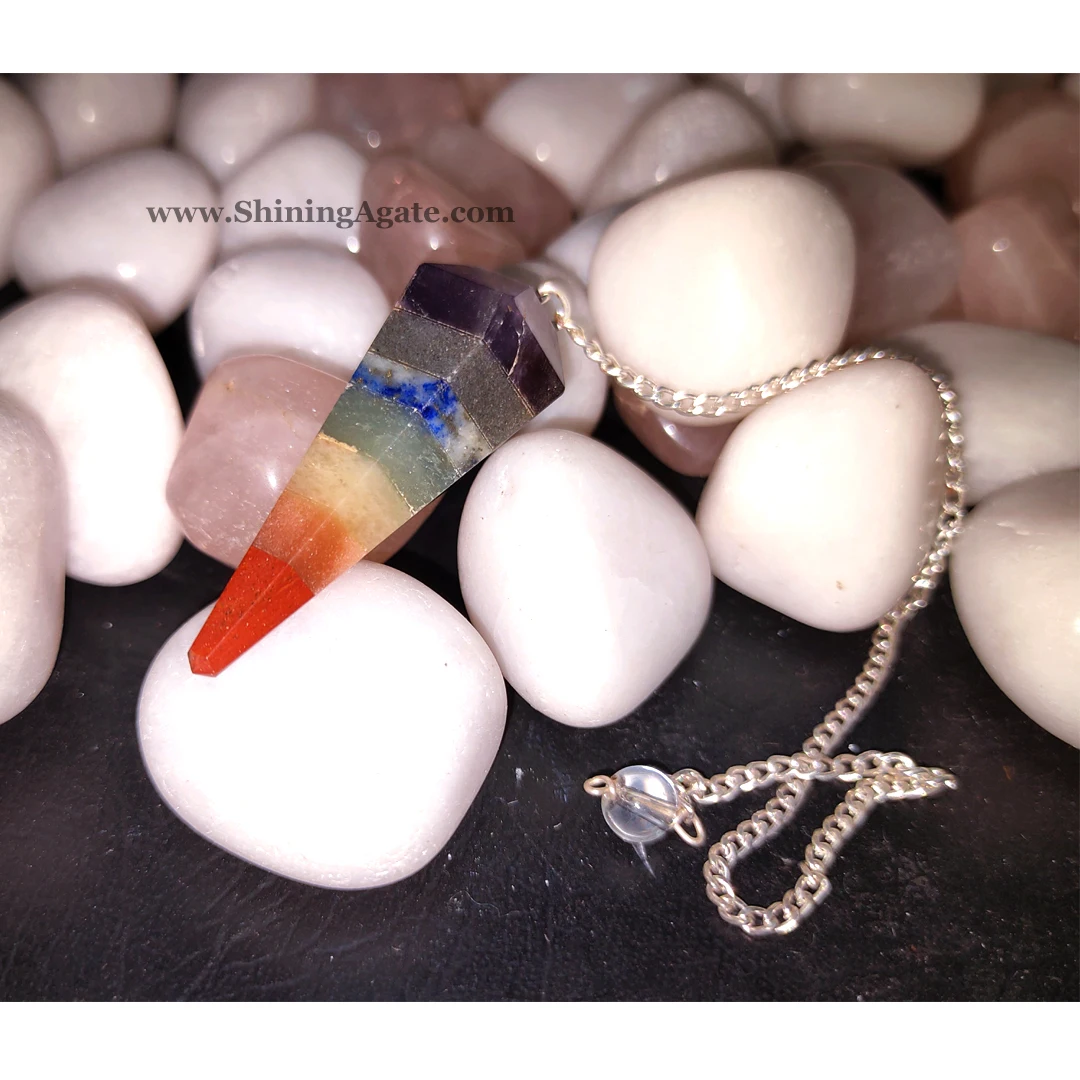 7 Chakra Bonded Faceted Pendulum Wholesale Healing Chakra Stone Pendulum Natural Stone Seven Chakra Dowsing Pendulum