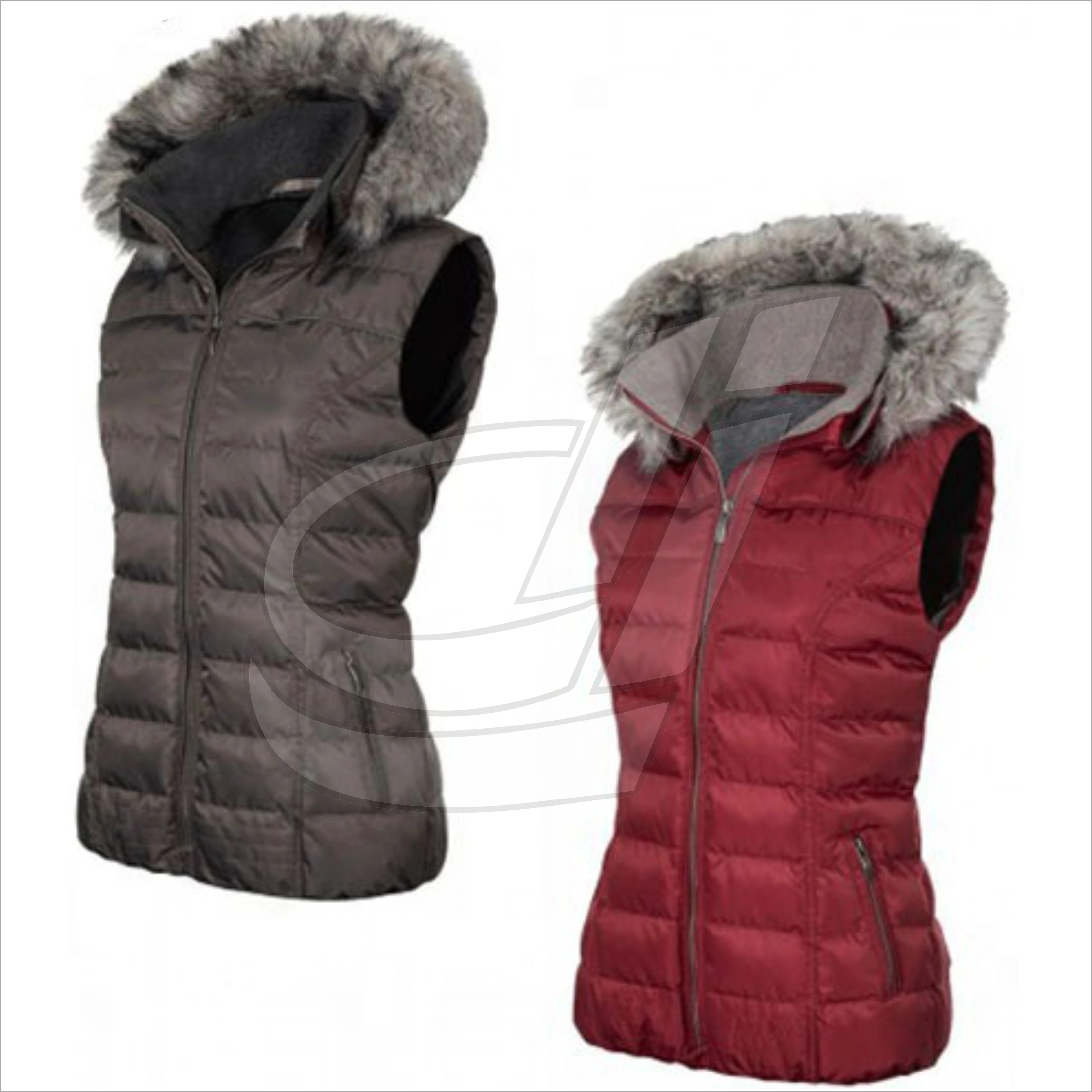 Wholesale Winter Women Double-sided Padded Cotton Sleeveless Vest Zipper Short horse riding puffer vest Jacket