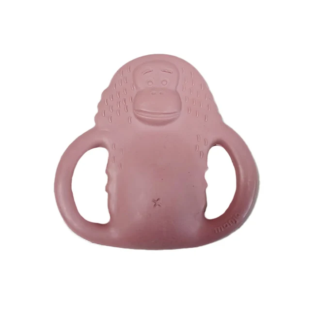 Private Label BPA Free Natural Rubber Baby Teether Pink Chew Toy Help Relieve Teething Pain In Monkey Animal Pattern