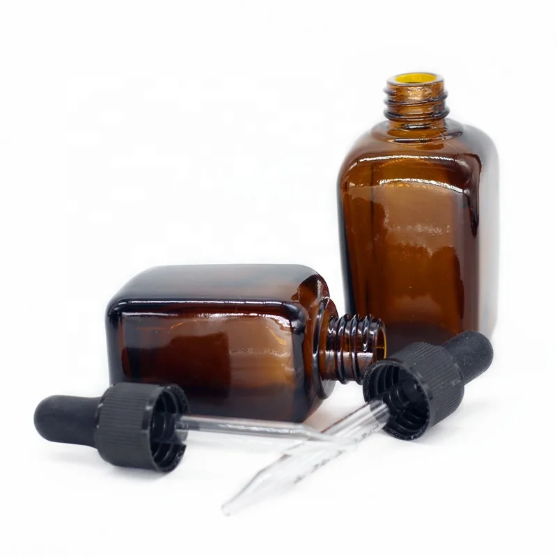 E liquid 30ml 100ml amber color square shape glass bottle with measured glass dropper