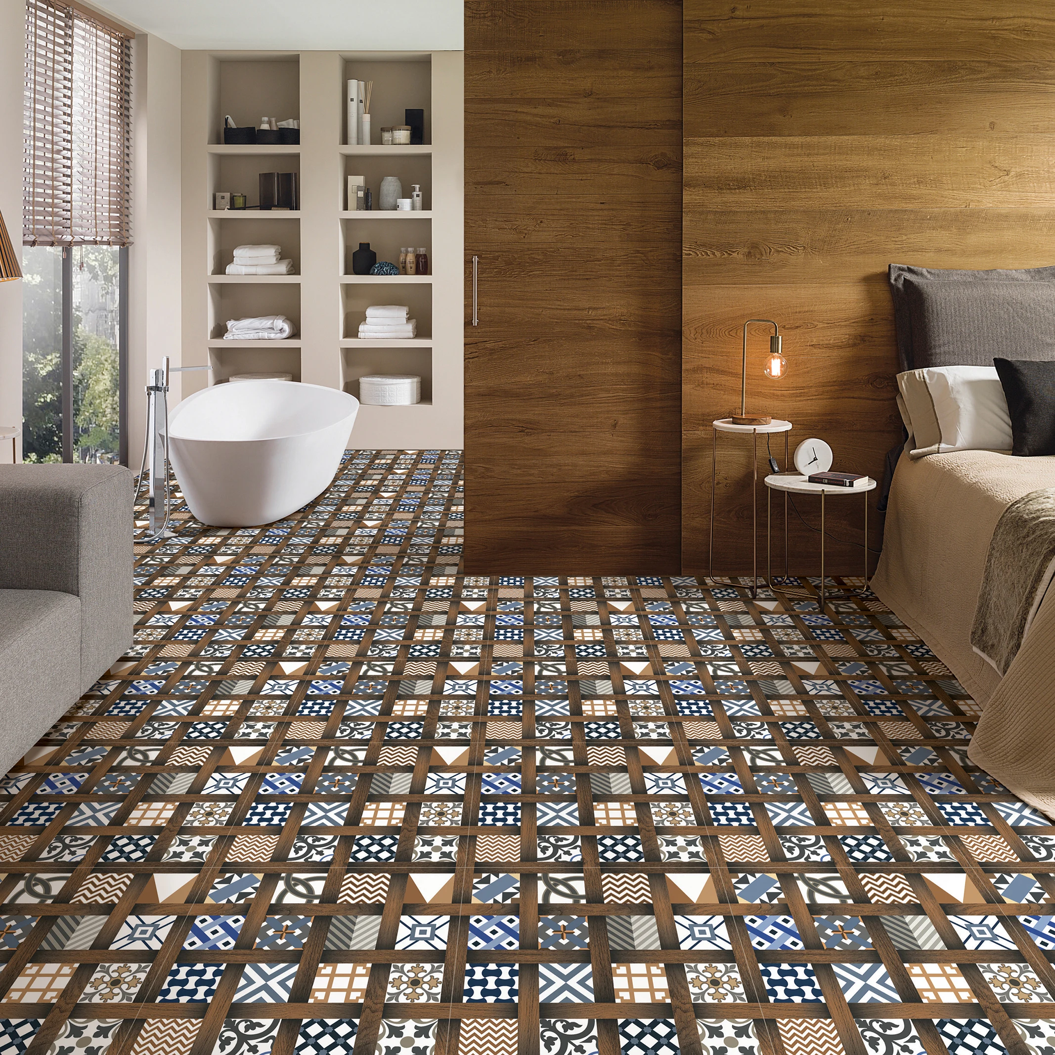 home decor rustic surface anti slip porcelain moroccan design floor and wall tiles in wooden frame 600x600mm