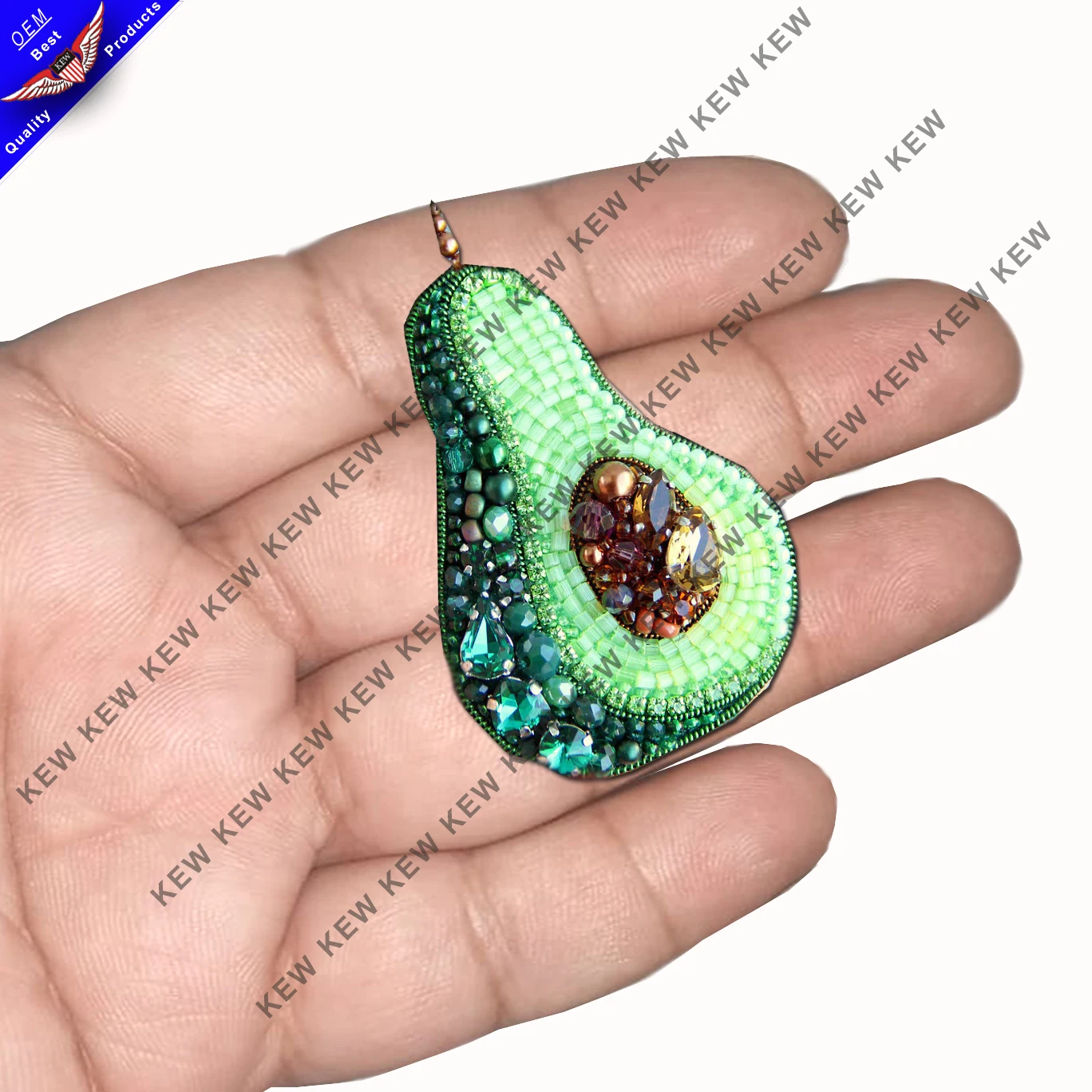 Beaded brooch avocado. Embroidered brooch avocado. Beaded jewelry avocado Green  brooches handmade party wedding USA UK Europe