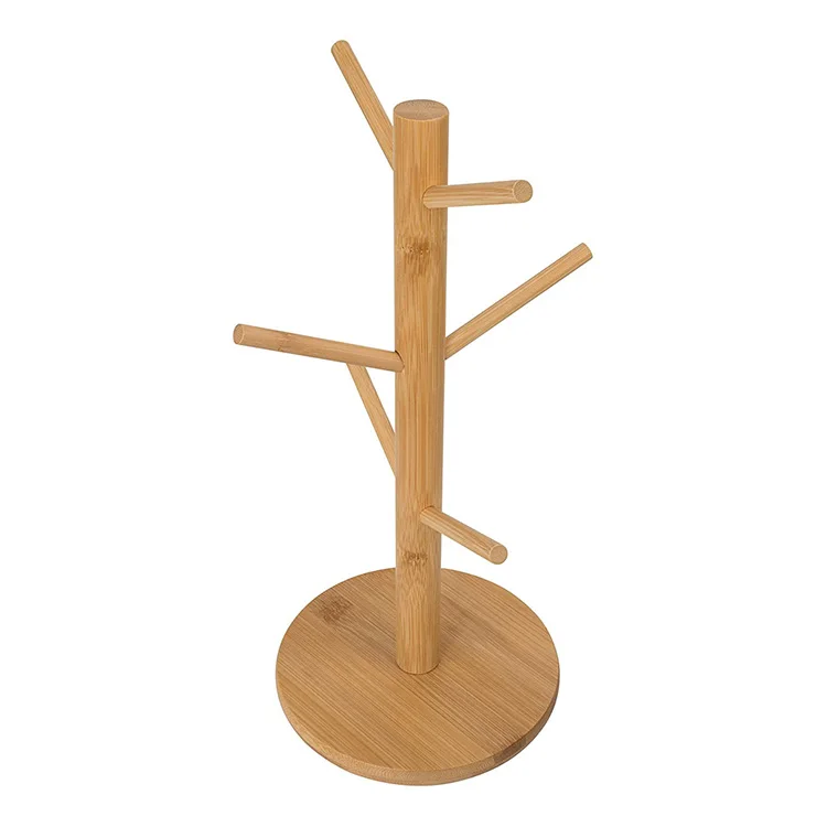 Home Kitchen Countertop Bamboo Coffee Bar Organizer Stand Tea Cup Rack Bracelet Holder Wooden Coffee Mug Tree