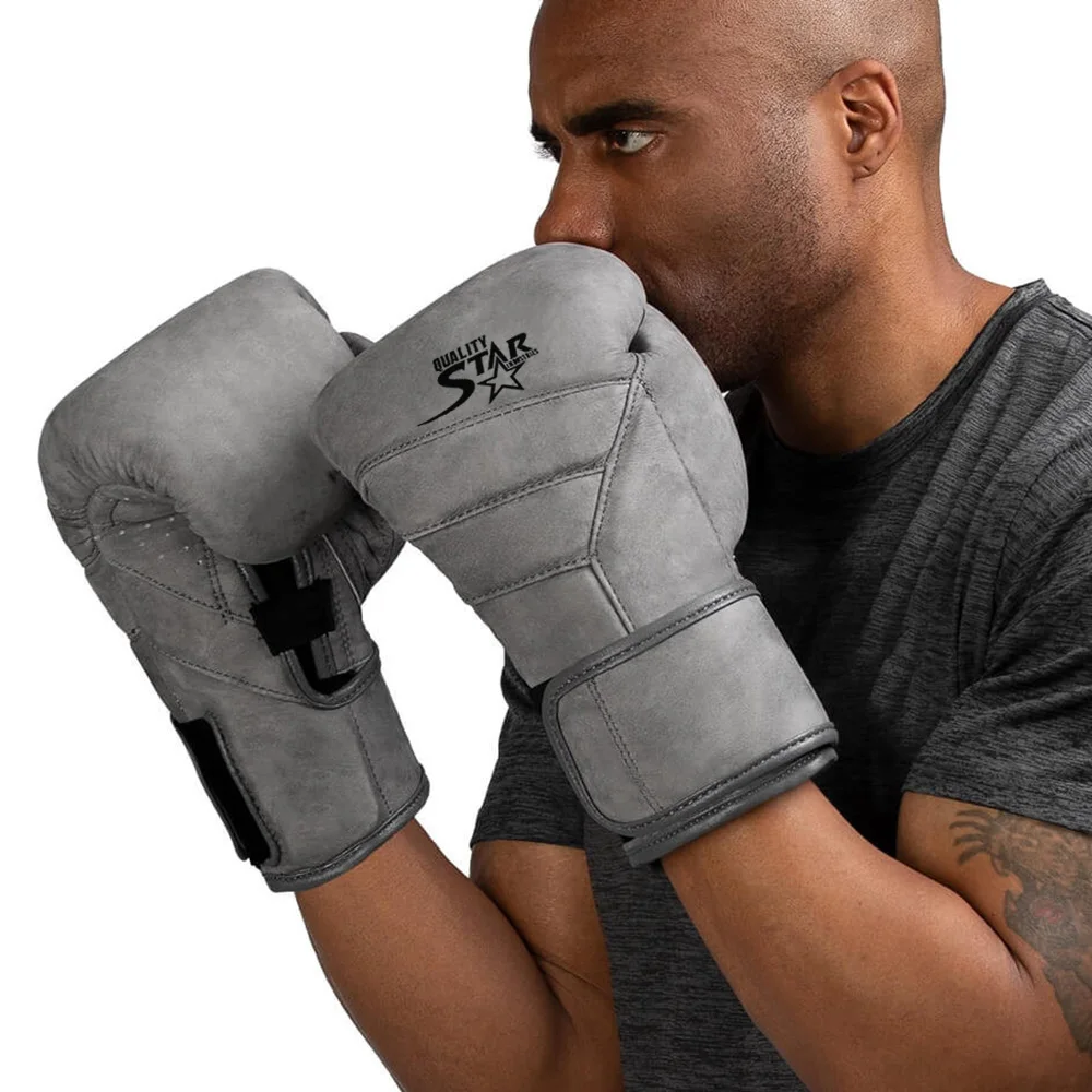 Genuine Leather Boxing Wear Gloves Gray Color Heavy Duty Punching Practice Wear Gloves With Custom Logo