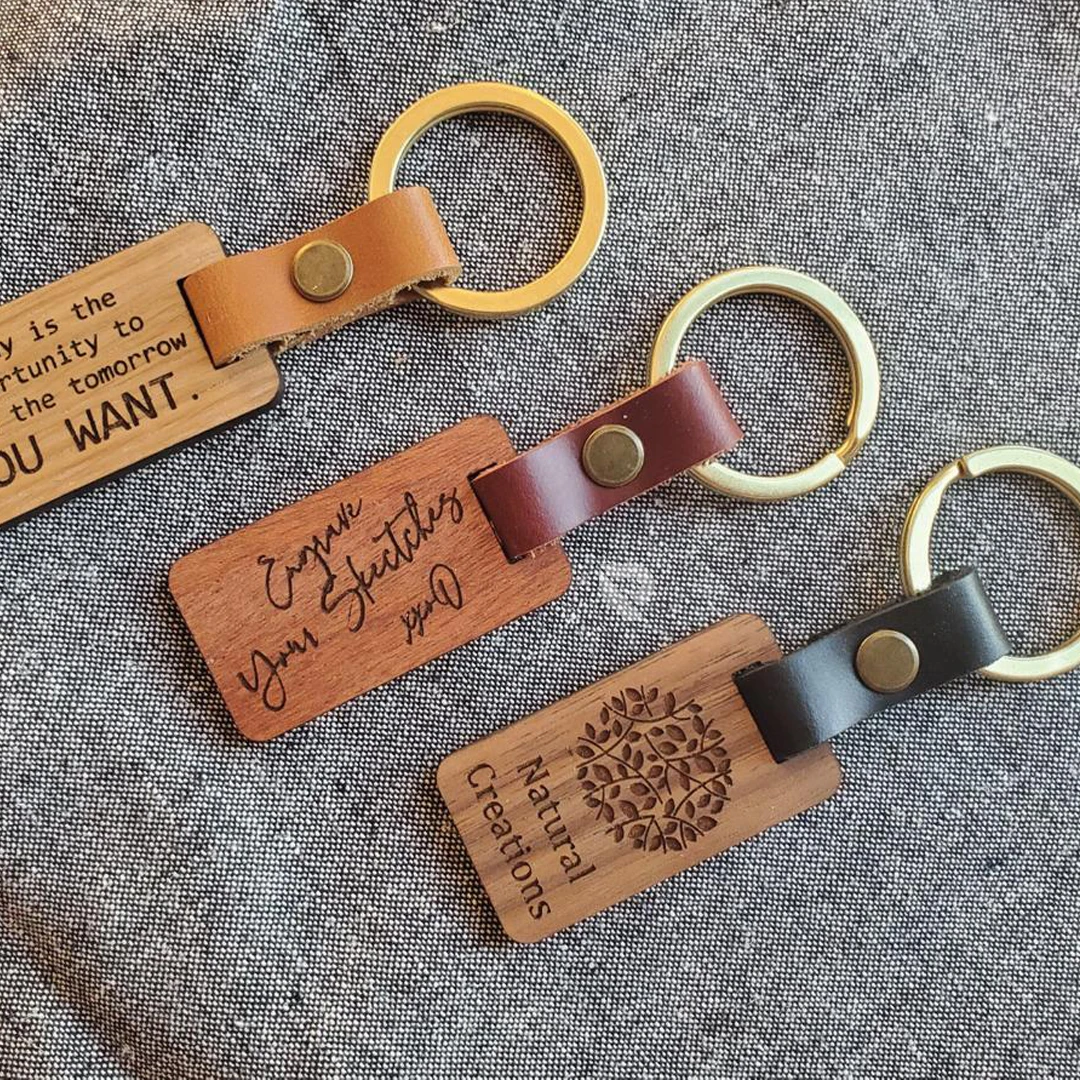 2021 Hand Made Wooden Keychain custom logo key chain wood rectangle wooden keyrings