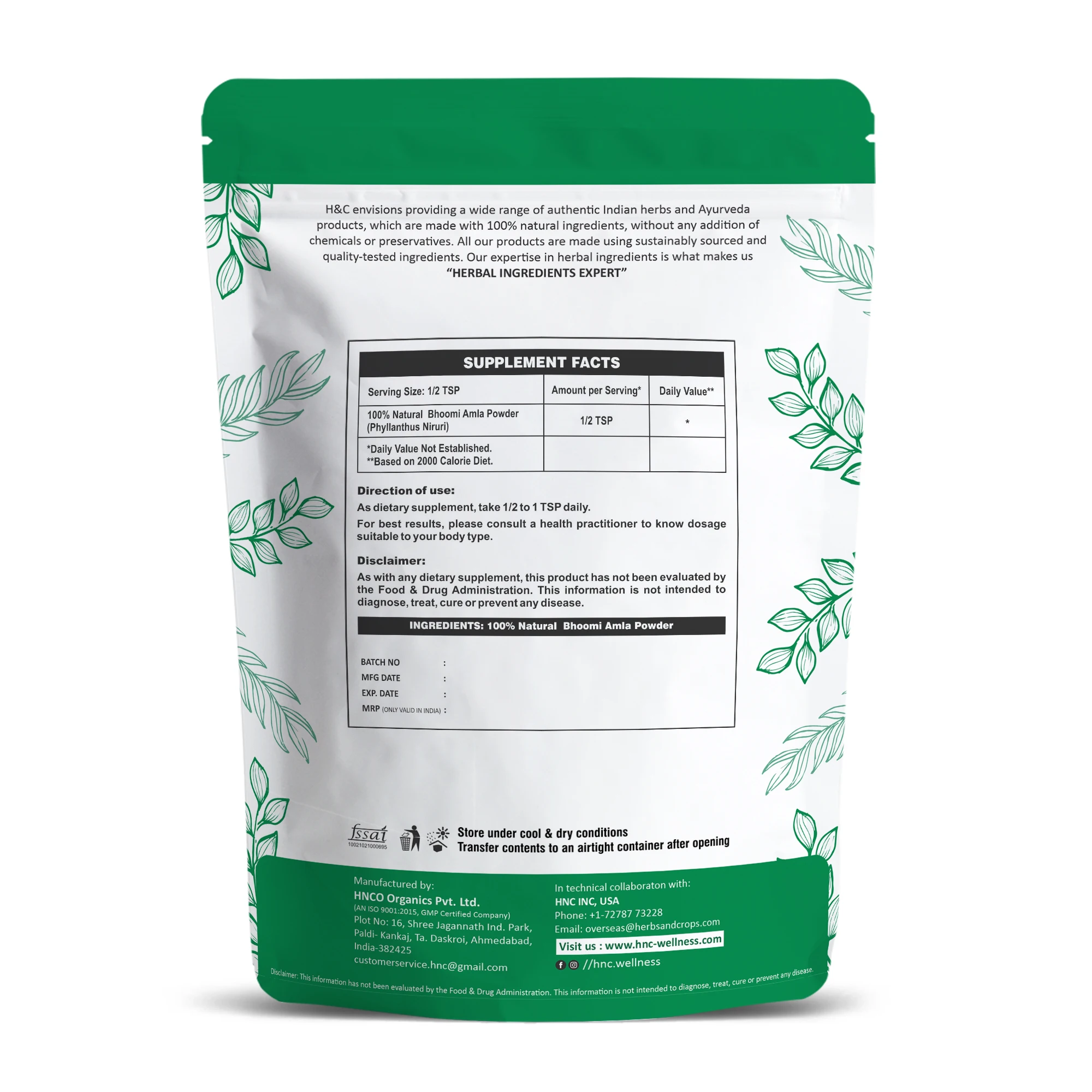 H&C Bhoomi Amla Powder (Phyllanthus niruri) - 100g pack