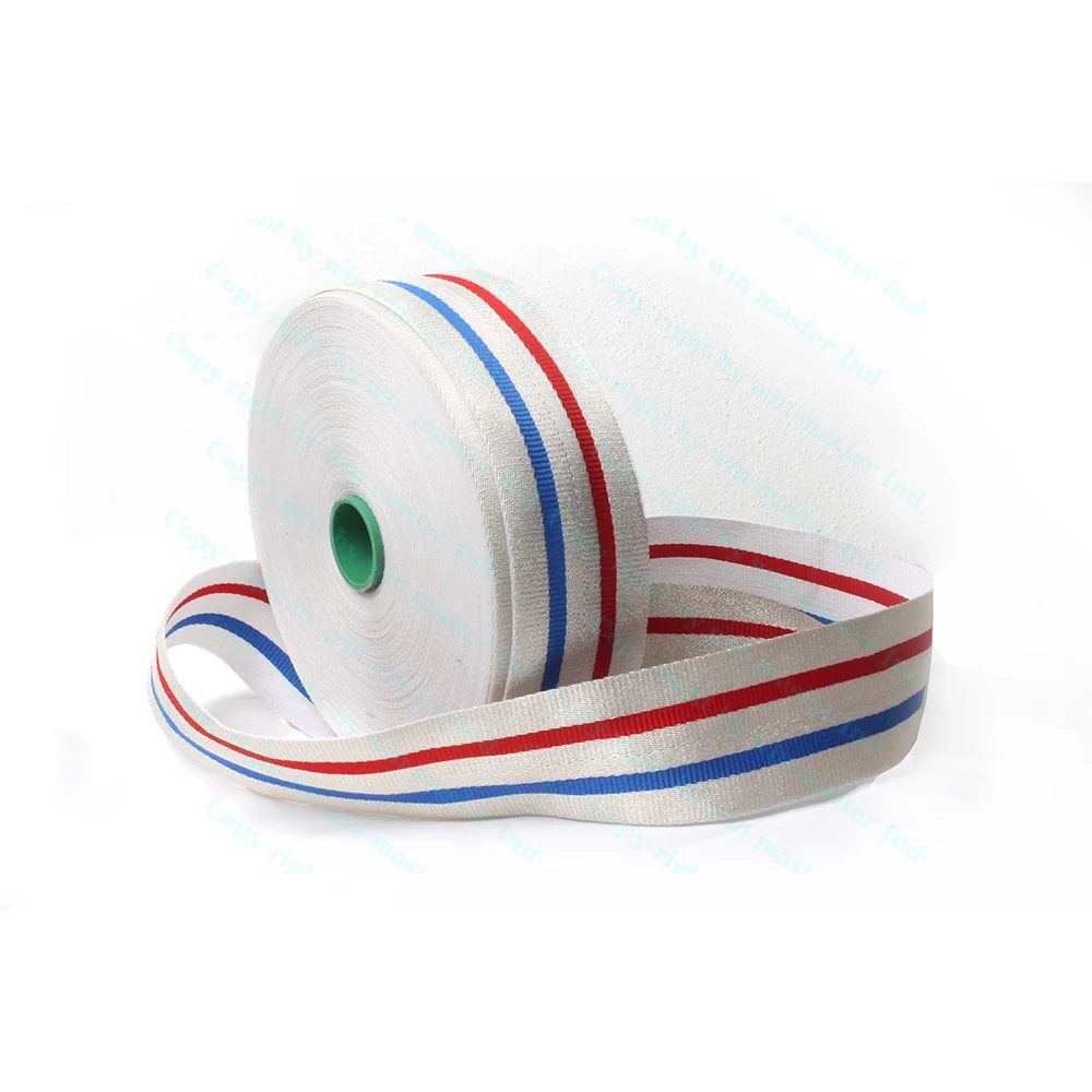 High quality red blue white ribbon striped 100% Polyester silk webbing material custom ceremonial medal ribbons