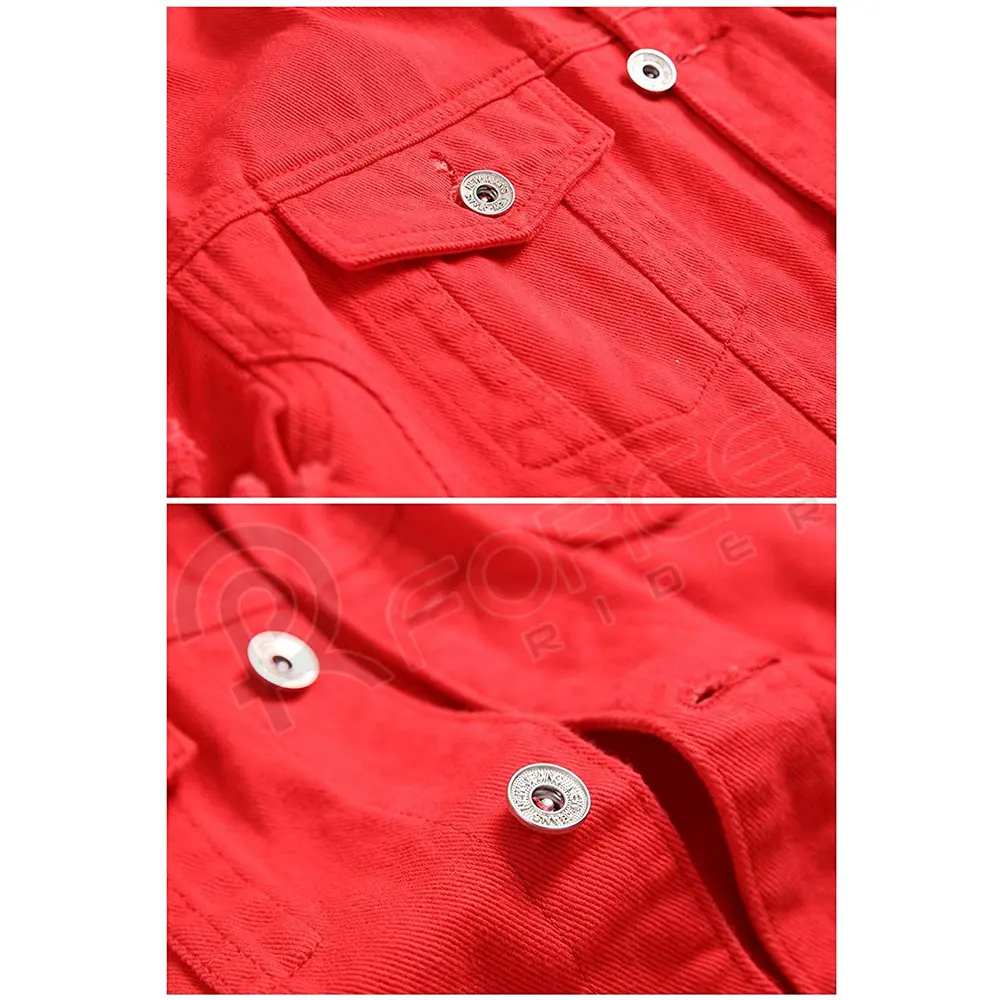 Осенне-зимняя модная джинсовая мужская красная куртка оптом