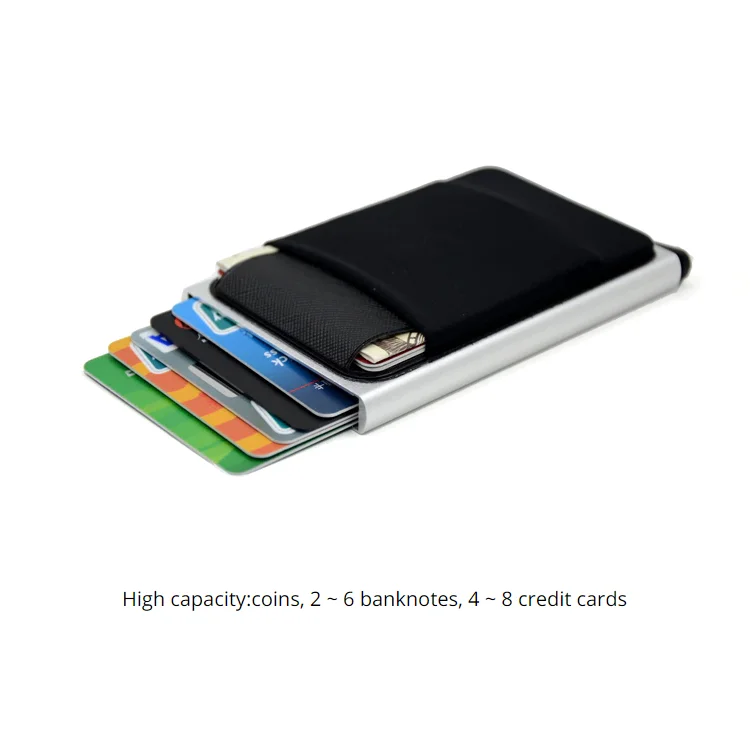 YY Slim Aluminum Wallet Elasticity Back Pouch ID Credit Card Holder Mini RFID Wallet Automatic Pop up Bank Card Case