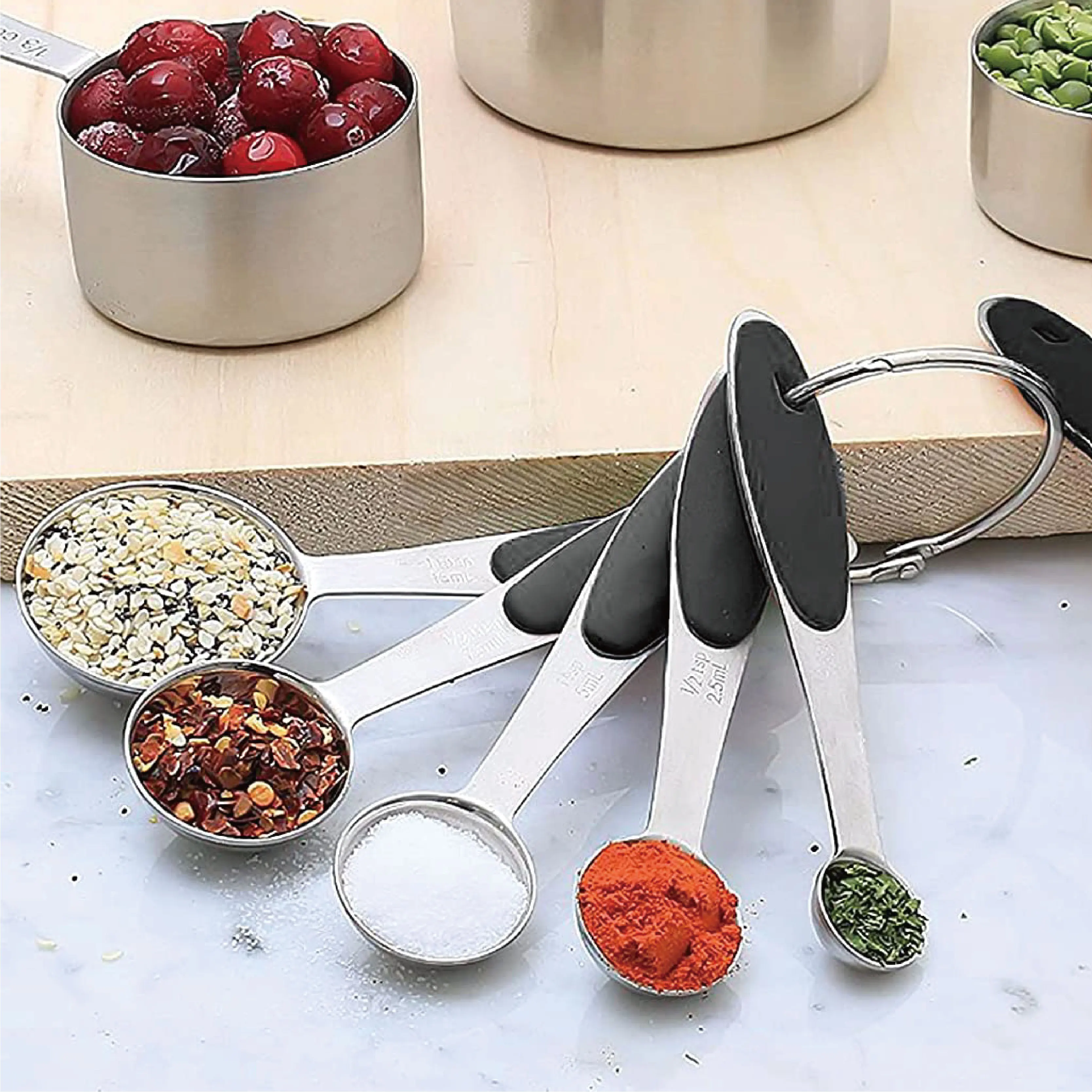 Hot sell stainless steel 5 pieces measuring spoon set with non-slip handle for cooking and baking