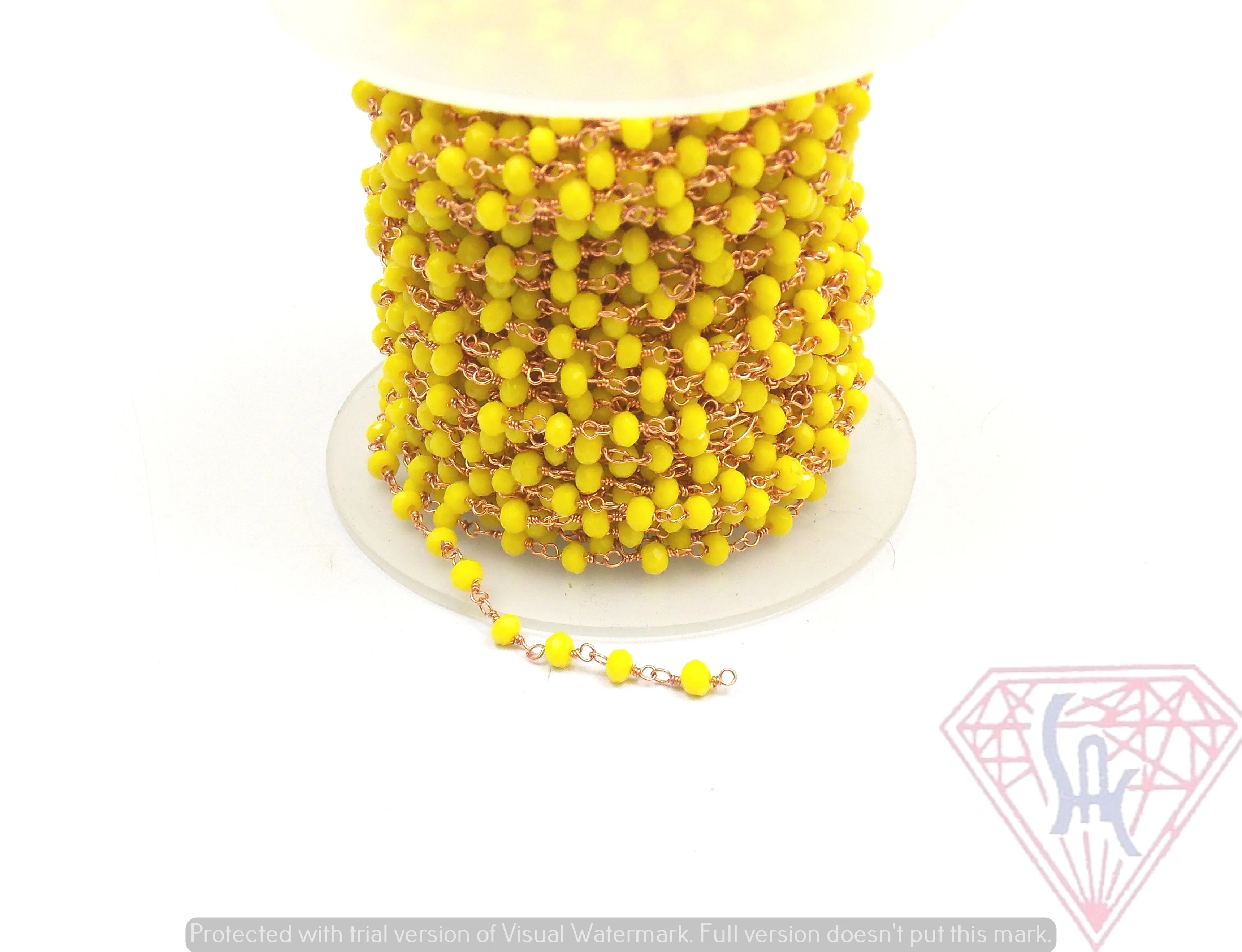 Yellow chalcedony wire wrapped silver plated bead rosary Gold Plated Cain Handmade CZ Coin Charm  Chain