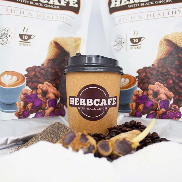 Portable cup coffee healthy Coffee Herbcafe Black Ginger aromatic size each pack Coffee manufacturer Malaysia