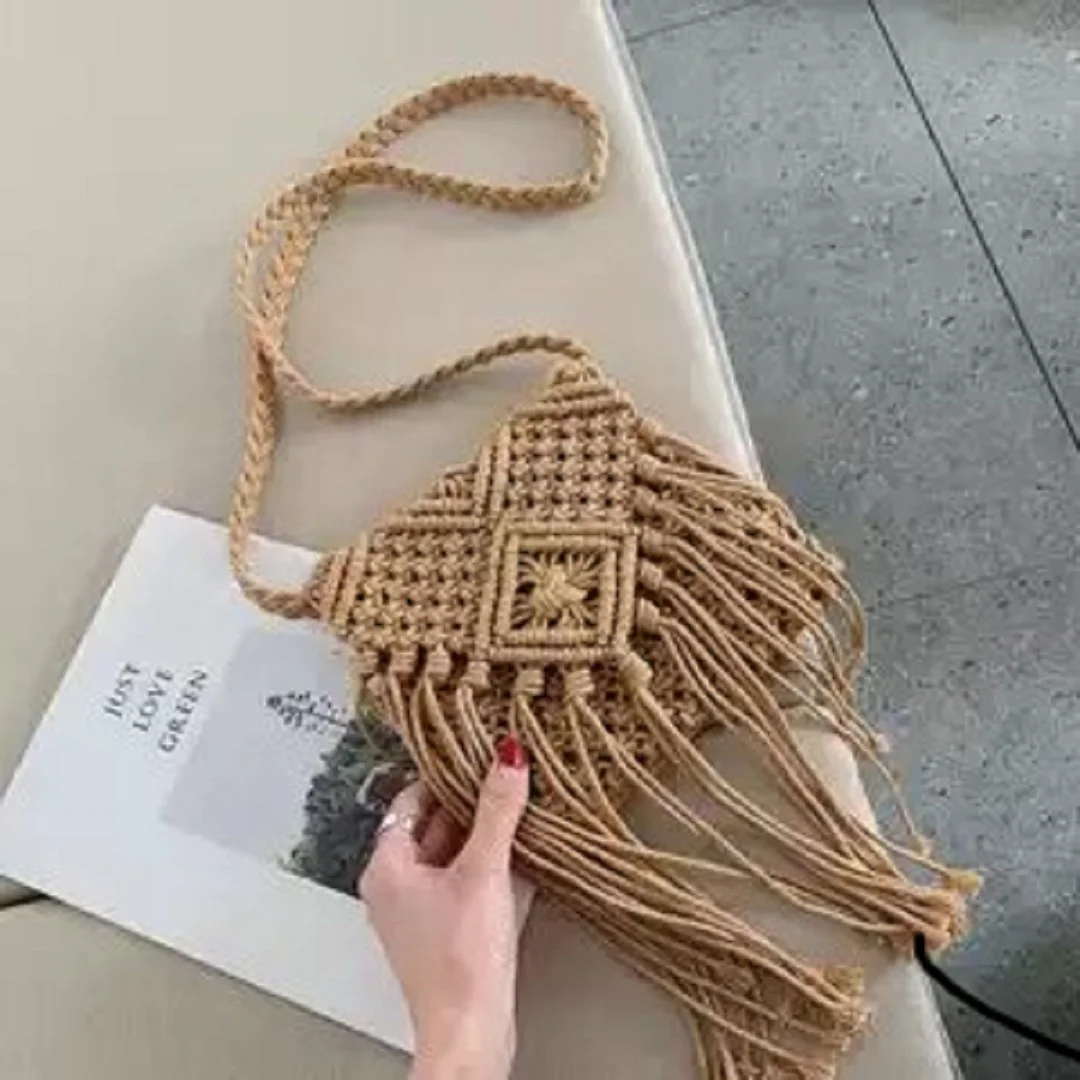 2021 100%Handmade Cotton Crochet Bag Hollow Out Beach Bag Knitted Bag for Summer Beach
