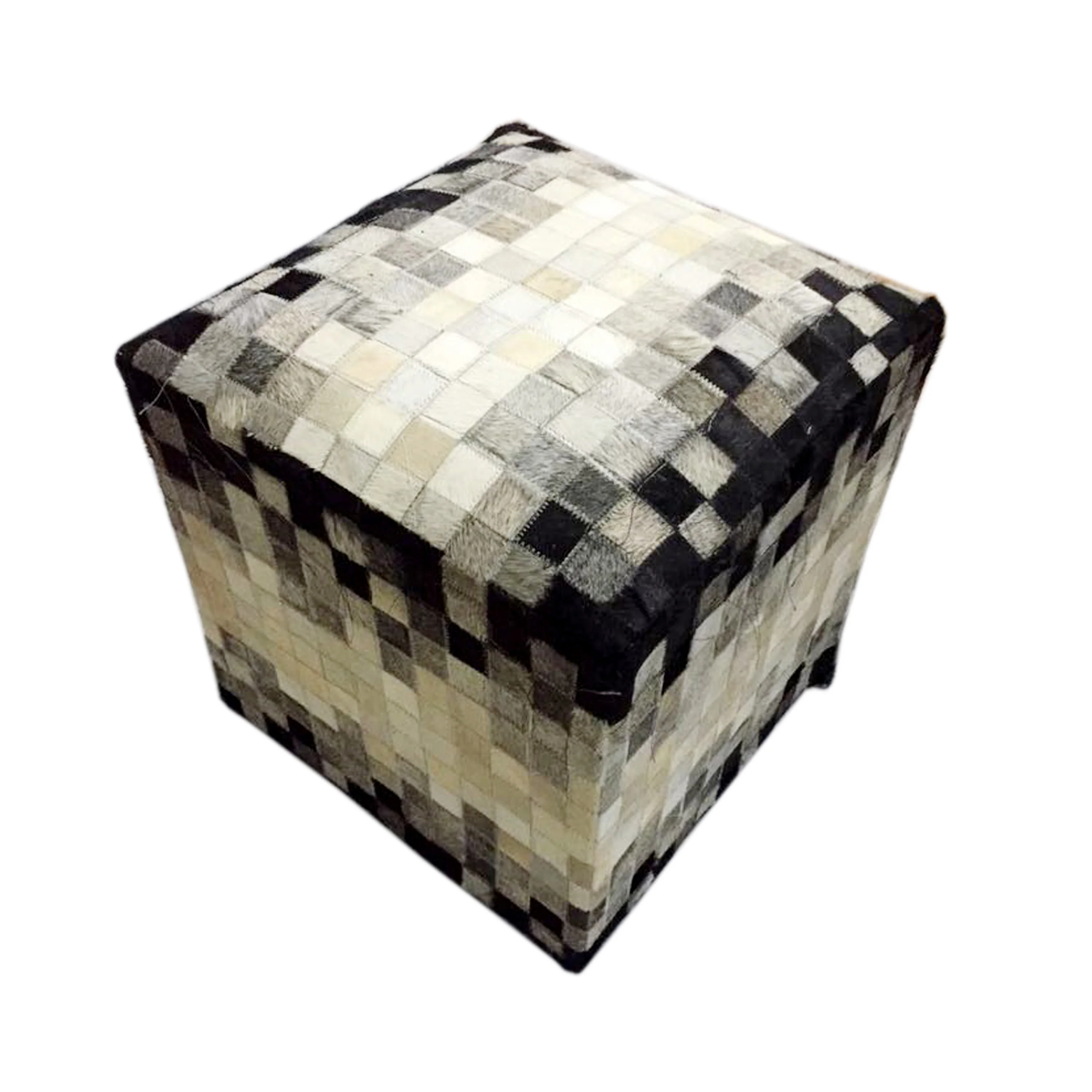 strip and square design pouf stool  patchwork leather pouf wholesale strip design pouf stool