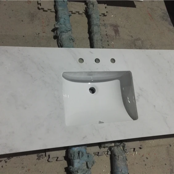 Cut-to-size Chinese Kitchen Natural Marble Stone Carrara White Calacatta Vanity Countertop With Grey Veins