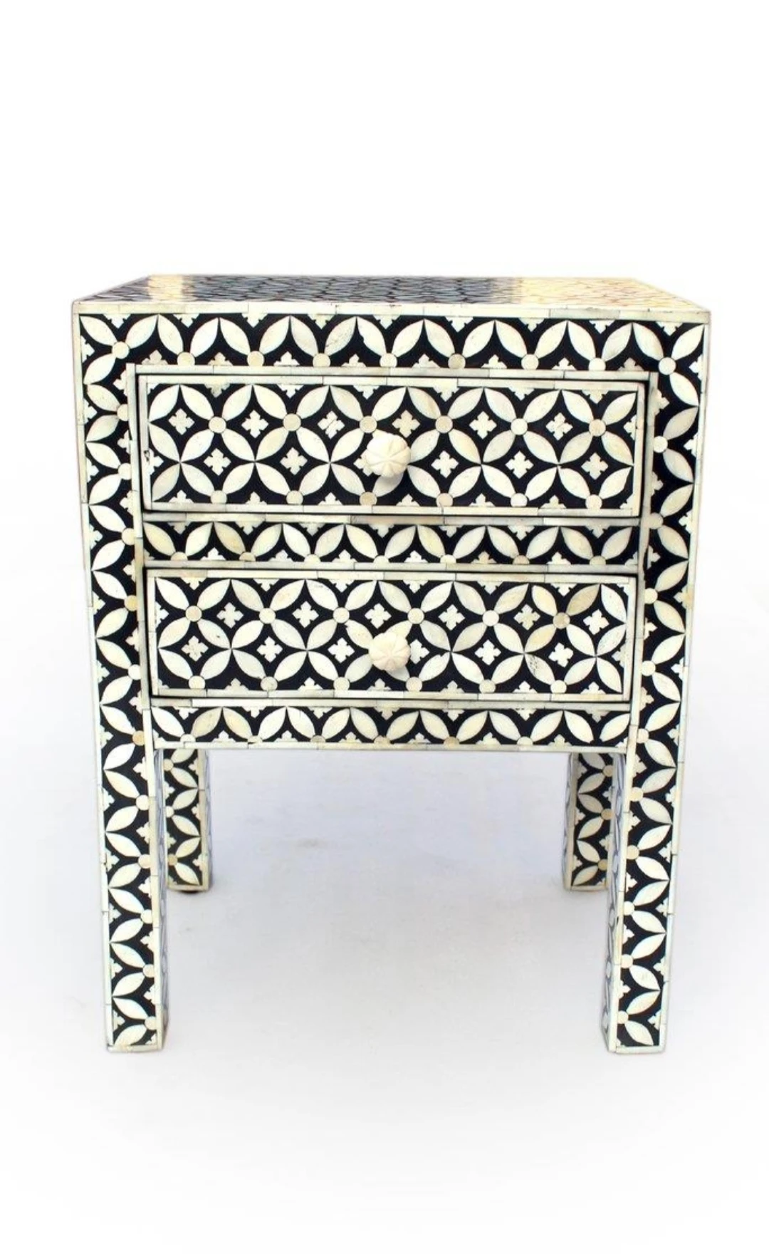 Bone inlay bedside table in floral design / customized bone inlay chest drawer from India