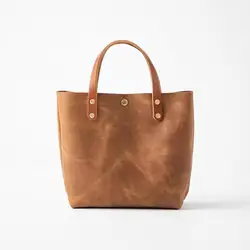 Cognac Mini Tote For Girls Real Leather Small Tote Bag For Ladies Christmas Gift Small Size Tote For Women