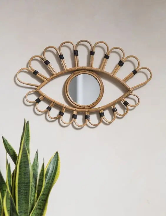 The Best Price For Large Eye Rattan Mirror Natural Cane Eye Mirror Frame Decorative Mirrors +84947900124