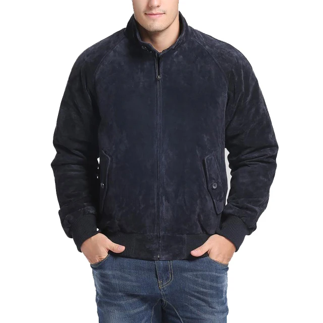 Мужская Пакистанская замшевая куртка-бомбер синяя натуральная кожа