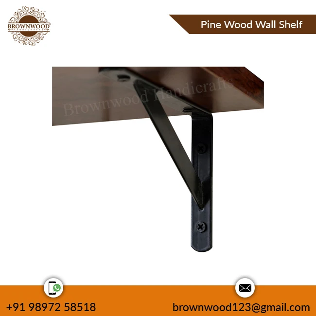 Hot Selling Antique Burnt Color Pine Wood Wall Shelf with Metal Stand: Affordable Wall Decoration From Indian Manufacturer