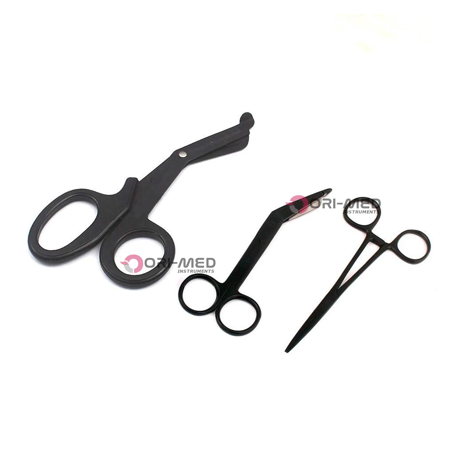 Black Color Coated Set of 4 German Grade Stainless Nurses Doctor Lister Bandage Scissors Hemostat Forceps Straight Curved