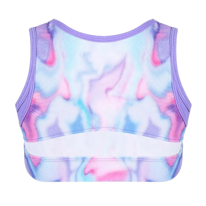  Kids Girls Colorful Stretchy Sleeveless Tanks Crop Top And High Waist Dance Shorts Bottoms Sports Gymnastic ballroom