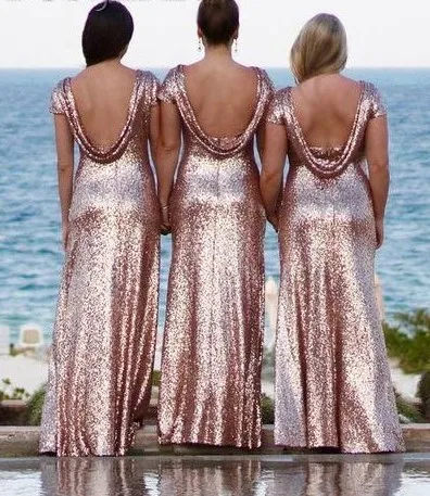 Morili Rose Gold Sequins Bridesmaid Dress Long Junior Wedding Guest Dress For Wedding Party Brides Maid Dresses  MBLB516