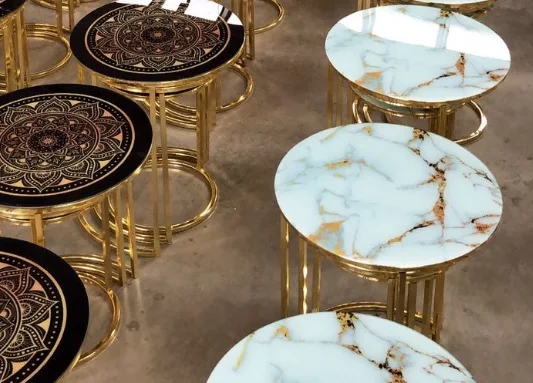 Living Room Nesting Stacking Set Stainless Steel Coffee Tables Center Table C design 3 pieces