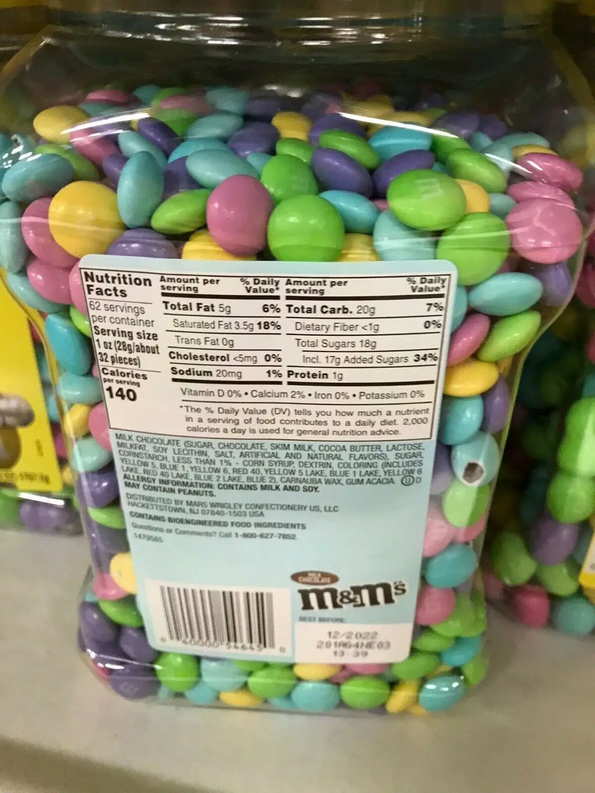 Peanut Chocolate Candy, Plastic Pantry Size Jar whole for M & M