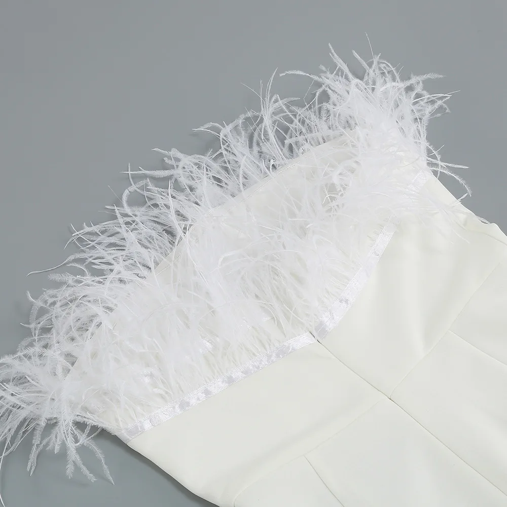 Лидер продаж женский комбинезон LiMioKe019 INS без бретелек с перьями белый корсет топ сексуальный цельный элегантная осенняя одежда для женщин