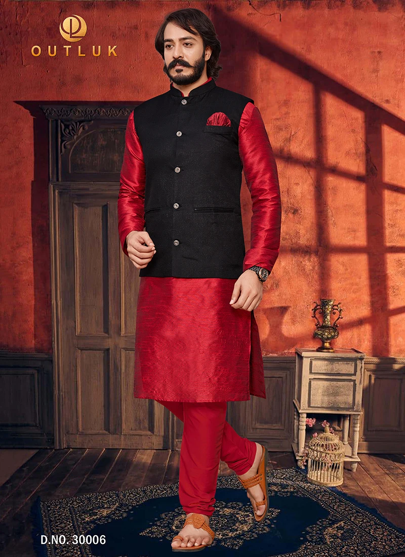 Outluk 30 Art Silk Party Wear kurta with juth silk jacket Mens Designer Collection